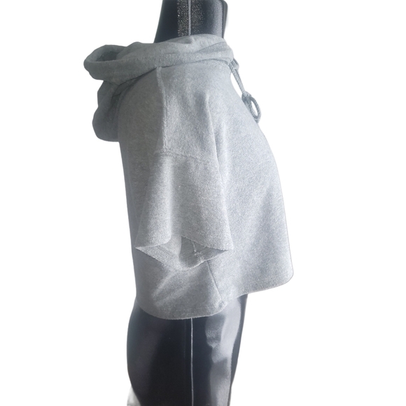 Grey Cropped Short Sleeve Fleece Hoodie Sz.M - Picture 3 of 6
